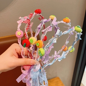 Kinder Süß Frucht Bogen Stirnband Mädchen Gitter Haarband Mit Künstliche Perle Quaste Mesh Band Niedlich Pastoral Stil Haarschmuck