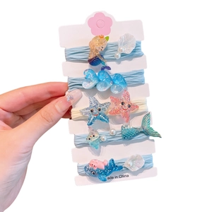 Élastiques à cheveux pour enfants avec breloques sirène étoile de mer et coquillage