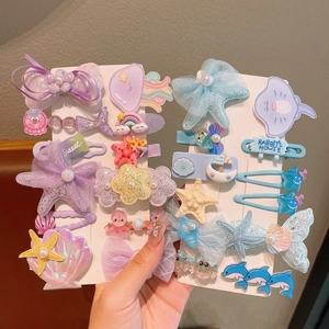 Mermaid tail and seashell hair clip set for kids with sequins and tulle details