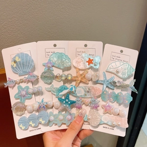 Ocean series mermaid hair clips with starfish and shells on cards for girls