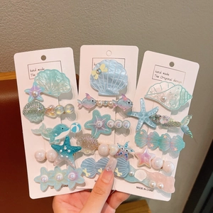 Mermaid Princess Ocean Series Hair Clips Set Resin Shell Starfish Dolphin Hair Pins For Little Girls Hair Accessories