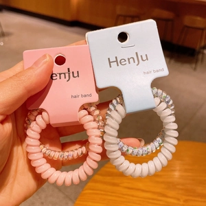 Elastici per capelli a spirale stile cavo telefonico rosa e bianco con porta cartoncino