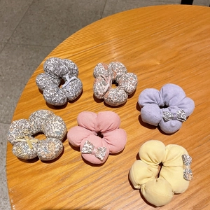 Sweet Floral Cotton Flower Hair Ties With Bow Korean Style Padded Scrunchies For Kids Girls Cloth Hair Accessories