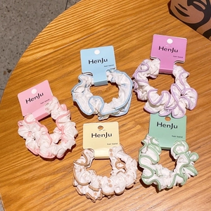 Floral Print Ruffle Scrunchies For Girls Sweet Fabric Hair Ties Kids Elastic Hair Bands Ponytail Holder Hair Accessories