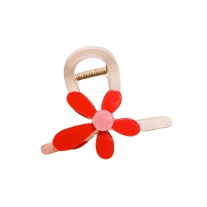 Pince à cheveux tournesol en résine blanc crème avec fleur rouge et cœur rose