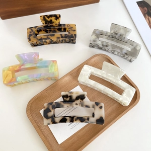 Lot de 5 grandes pinces à cheveux rectangulaires en acétate aux motifs écaille de tortue