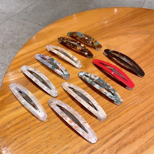 Pinces à Cheveux BB Ovales Creuses avec Motif Marbré Iridescent pour Femmes Clips de Frange Latérale en Plastique Accessoires Cheveux
