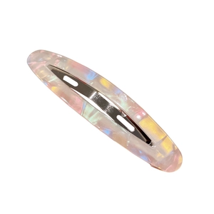 Barrette à cheveux élégante en résine irisée avec base BB en métal argenté pour femmes