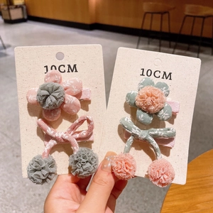 Detail of 10CM handmade cotton flower and bow hair clip set in soft pastel colors