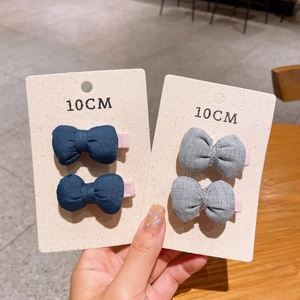 Cute Korean style 10cm fabric bow hair clips in navy and grey for girls hair styling