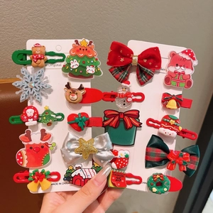 Pinzas para el Cabello de Navidad para Niños Lazo de Tela Campanas Reno Copo de Nieve Horquillas Accesorios para el Cabello Festivos Regalo Joyas Niña