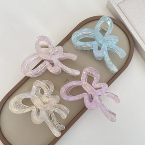 Butterfly Bow Hair Claw Clip For Women Jelly Color PVC Marble Texture Shark Clip Fairy Elegant Hair Styling Accessories