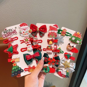 Set de 10 pinzas navideñas para el pelo con lazos y renos, accesorios para niñas