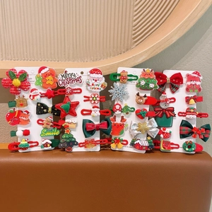 Set de 10 pinzas navideñas para el pelo con reno muñeco de nieve y lazos para niñas
