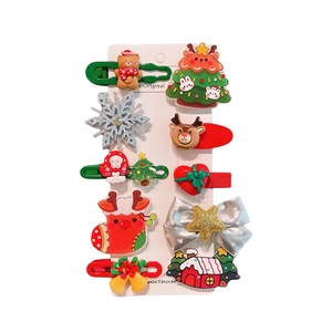 Set de 10 pinzas para el pelo navideñas con lazos de tela reno y diseños de santa claus