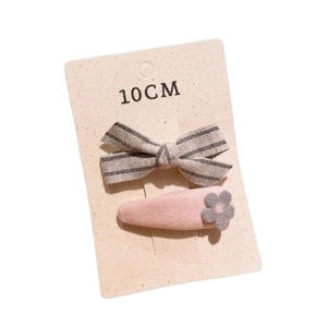 Set di fermagli per capelli da bambina con fiocco a righe rosa e grigio e coniglietto