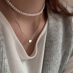 Minimalist Heart Pendant Necklace For Women Layered Artificial Pearl Copper White Gold Plated Box Chain Elegant Versatile Jewelry