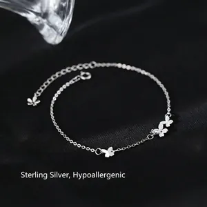Bracelet papillon élégant en argent sterling S925 avec cristaux brillants pour femme