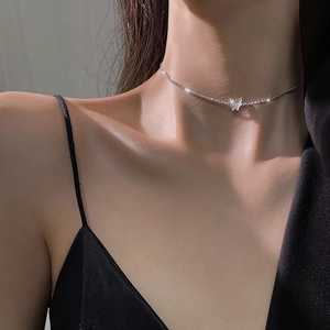 Luxury Copper Zirconia Butterfly Pendant Necklace Shimmering Gypsophila Clavicle Chain For Women Fashion Jewelry Gift