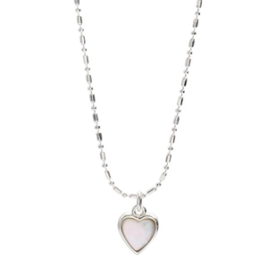 Elegante collana a cuore in argento sterling S925 con intarsio in madreperla bianca su base