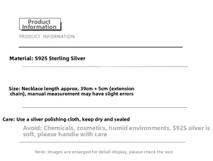 Spécifications détaillées du produit pour collier en argent S925 avec conseils d'entretien