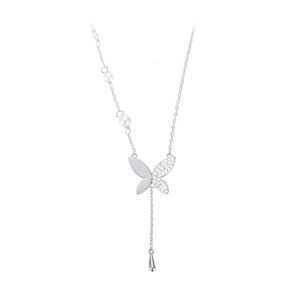 Collier papillon en argent S925 avec cristaux et perles élégantes pour femme