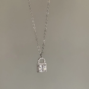 Sparkling S925 silver lock pendant necklace with pavé micro-inlaid zircon for women