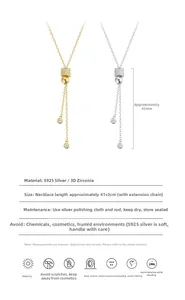 Détail du collier pampille en argent S925 avec zircons et dimensions du produit