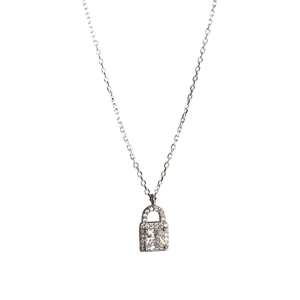 Elegant sterling silver necklace with a sparkling diamond-encrusted lock pendant