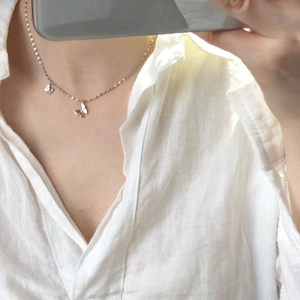 Elegant S925 sterling silver butterfly pendant necklace with minimalist double charms