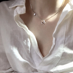 Elegant S925 sterling silver butterfly sequin pendant necklace with delicate bead chain