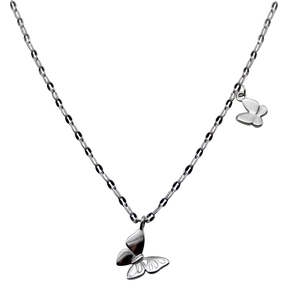 Elegant S925 sterling silver double butterfly pendant necklace on a fine O-chain