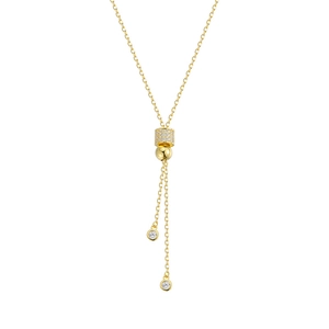Collier pompon en argent S925 avec pendentif cylindre doré et zircons étincelants