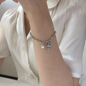 Vintage Silver Plated Copper Lucky Cat Bell Charm Bracelet For Women Cute Mushroom Pendant Adjustable Fashion Hand Jewelry