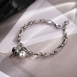 Lucky cat bell bracelet for women with vintage silver charms and adjustable lobster clasp