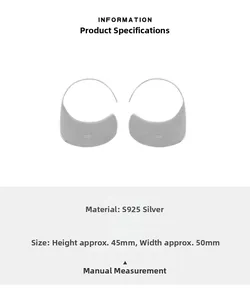 Detailed size specifications for irregular silver S925 earrings with 45mm x 50mm dimensions