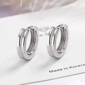 Boucles d'Oreilles Minimalistes en Cuivre Géométrique Double Couche Avec Tige en Argent Sterling 925 pour Femmes Style Coréen