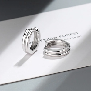 Boucles d'oreilles créoles géométriques double couche en argent S925 style minimaliste