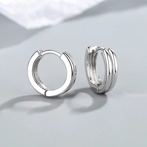 Créoles doubles couches en argent sterling S925 minimalistes avec fini poli