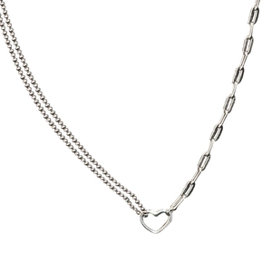 Minimalistische S925 Sterling Silber asymmetrische Herzkette für Damen