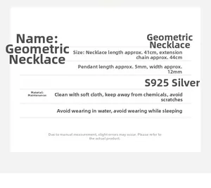 Spécifications détaillées de taille pour collier géométrique en argent S925