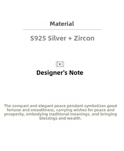 Détails techniques montrant l'argent sterling S925 et le zircon pour ce pendentif