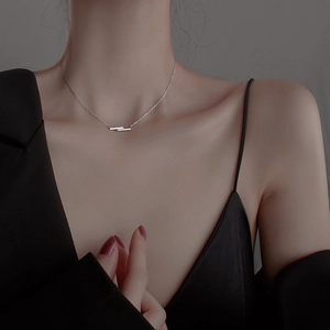 Geometrische Bar Anhänger Halskette Für Damen Kupfer Strass Eingelegt Minimalistische Zarte Schlüsselbeinkette Mode Schmuck