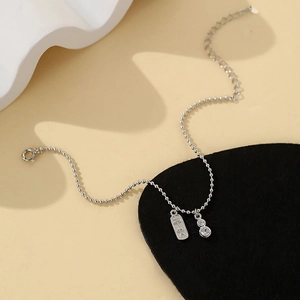 Bracelet en perles d'argent S925 élégant avec breloque Pingan et pendentif en zircon