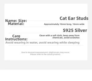 Detailed S925 sterling silver cat stud earring specifications and maintenance guide