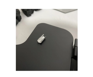 Macro view of S925 sterling silver stamp on minimalist geometric silver ear cuff