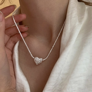 Lava Texture Heart Pendant Necklace Silver Plated Minimalist Clavicle Chain Jewelry For Women Elegant Stylish Accessory