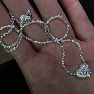 Lava texture heart pendant necklace in S925 sterling silver with sparkling star chain