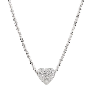 Lava texture heart pendant necklace with shimmering silver popcorn chain for women