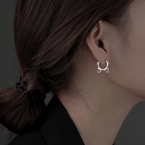 Cute Hollow Cat Ear Hoop Earrings For Women Minimalist Copper Silver Plated Animal Style Jewelry Daily Accessories Gift